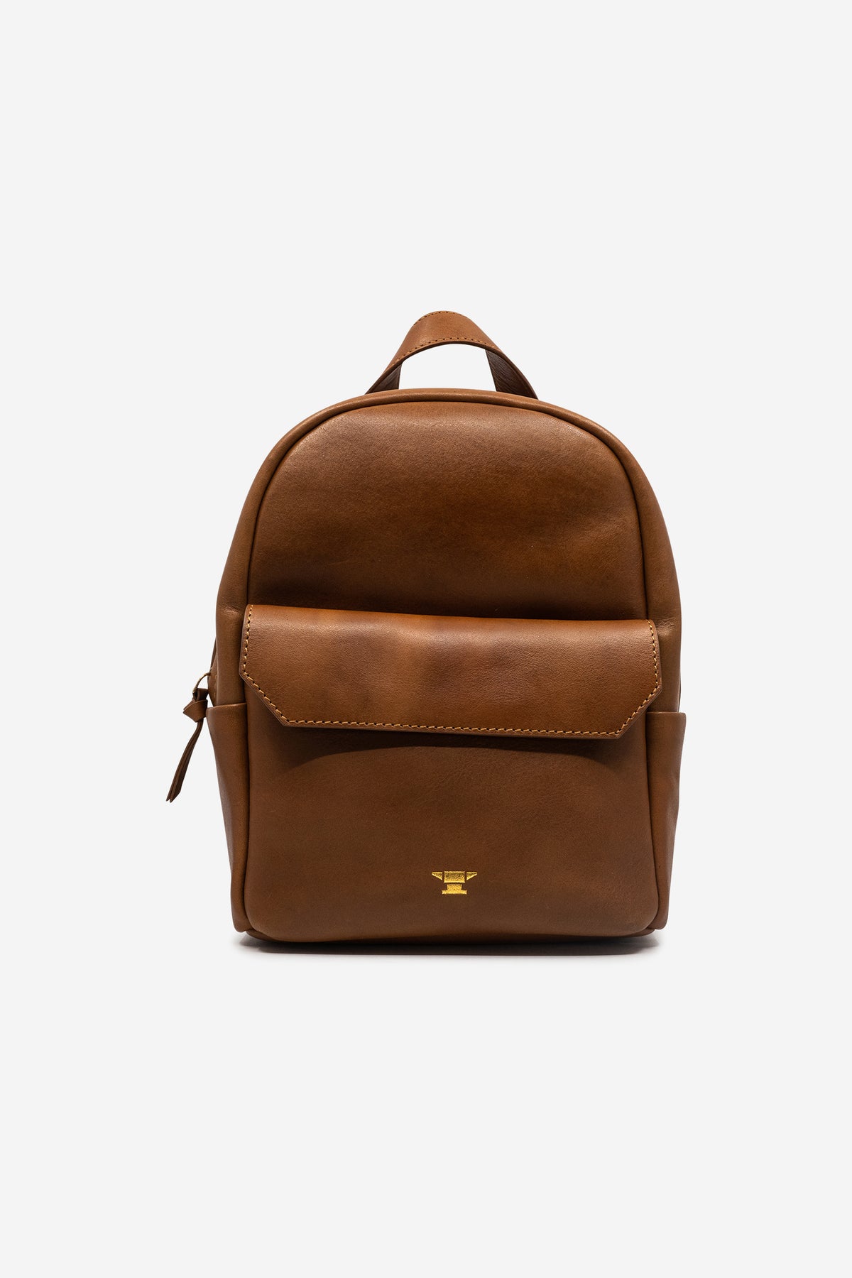 Kleiner brauner Leder-Rucksack mit Reissverschluss und Aussenfach mit Druckknopf