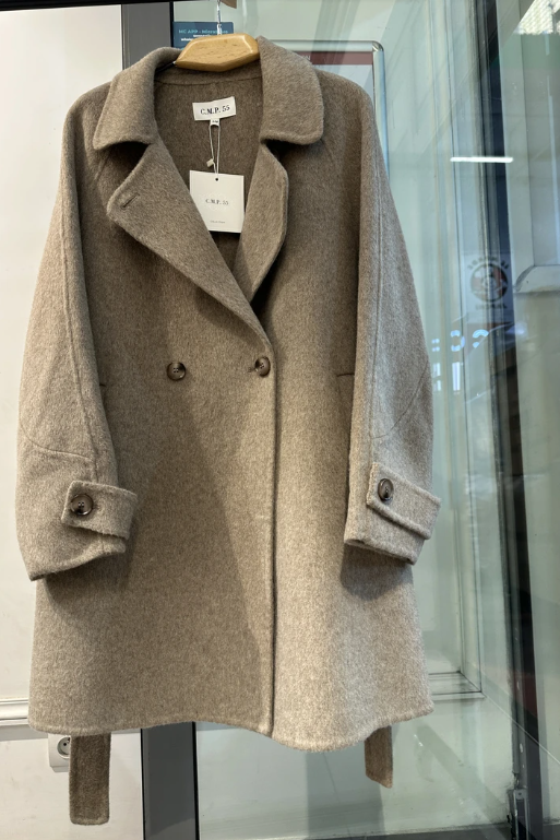 Oversize-Mantel mit Bindegürtel, handgefertigt, Wolle