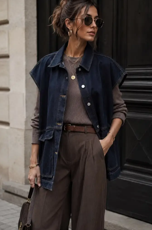 Lange ärmellose Jeansjacke, denim