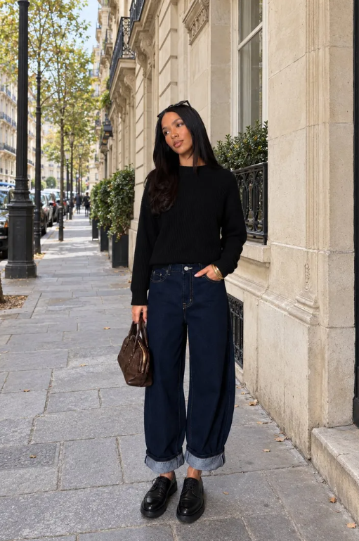 Barrel Jeans mit Umschlag, Marivy, Marine