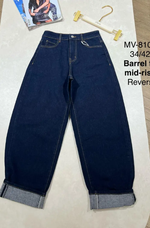 Barrel Jeans mit Umschlag, Marivy, Marine