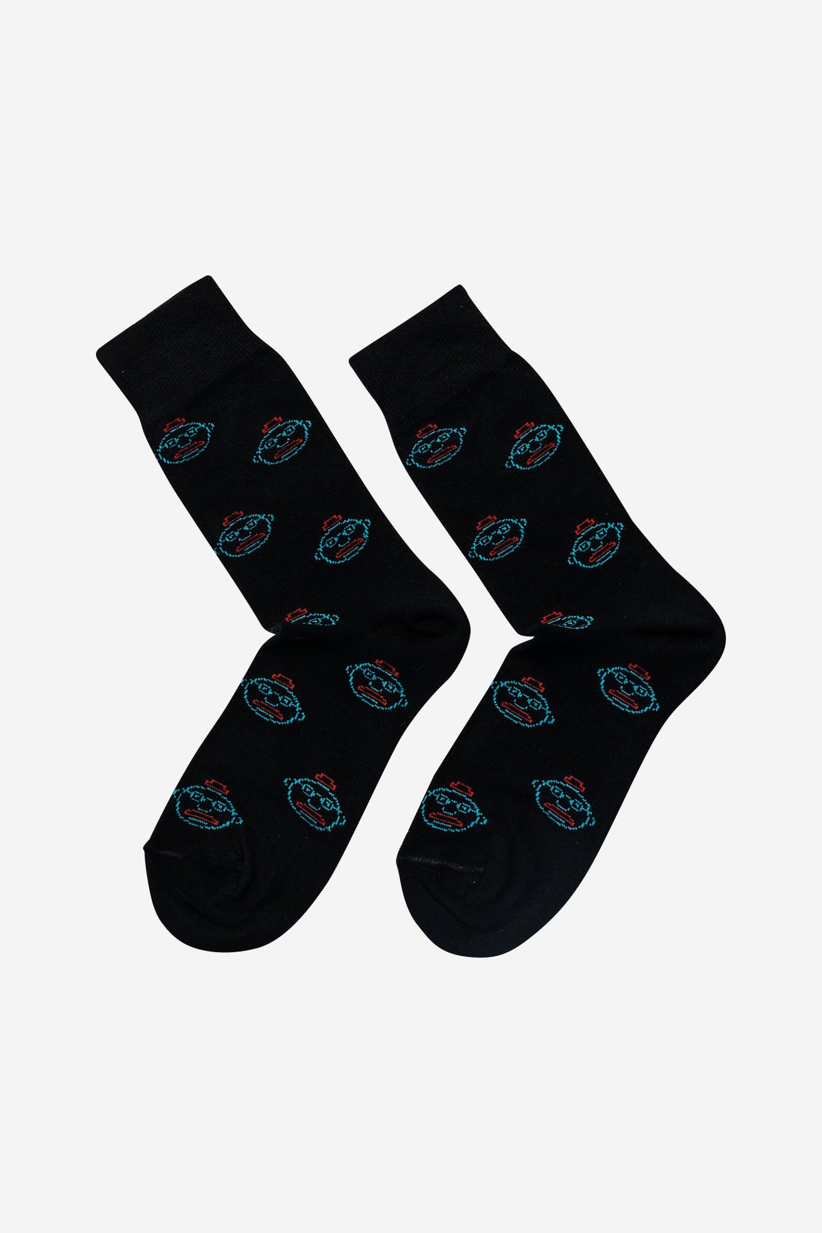 Schwarze DIE SCHMIEDE Socken mit Schmiedovski's Logo gemustert. Mittellang und in verschiedenen Grössen erhältlich