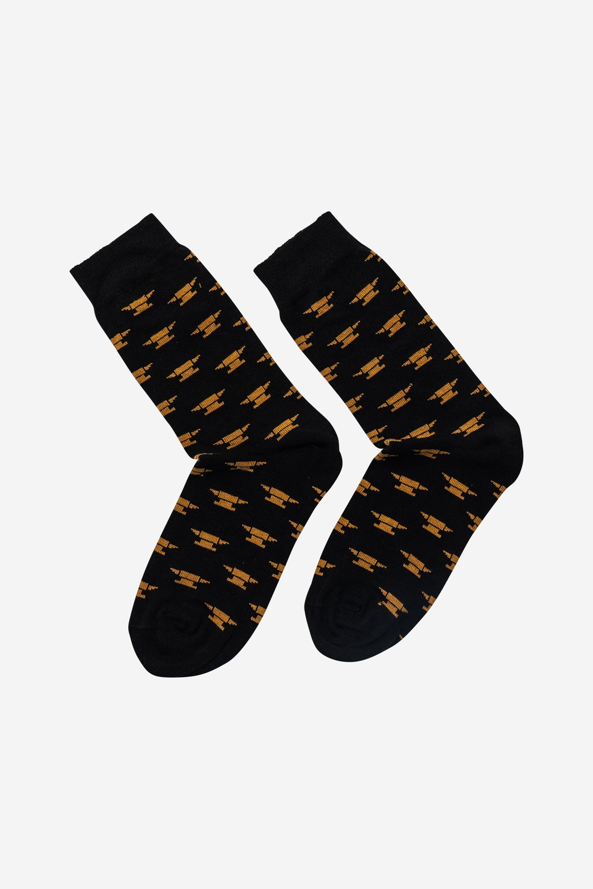 Schwarze Unisex Socken mit goldenem DIE SCHMIEDE Amboss Muster, mittellang, bequeme Passform