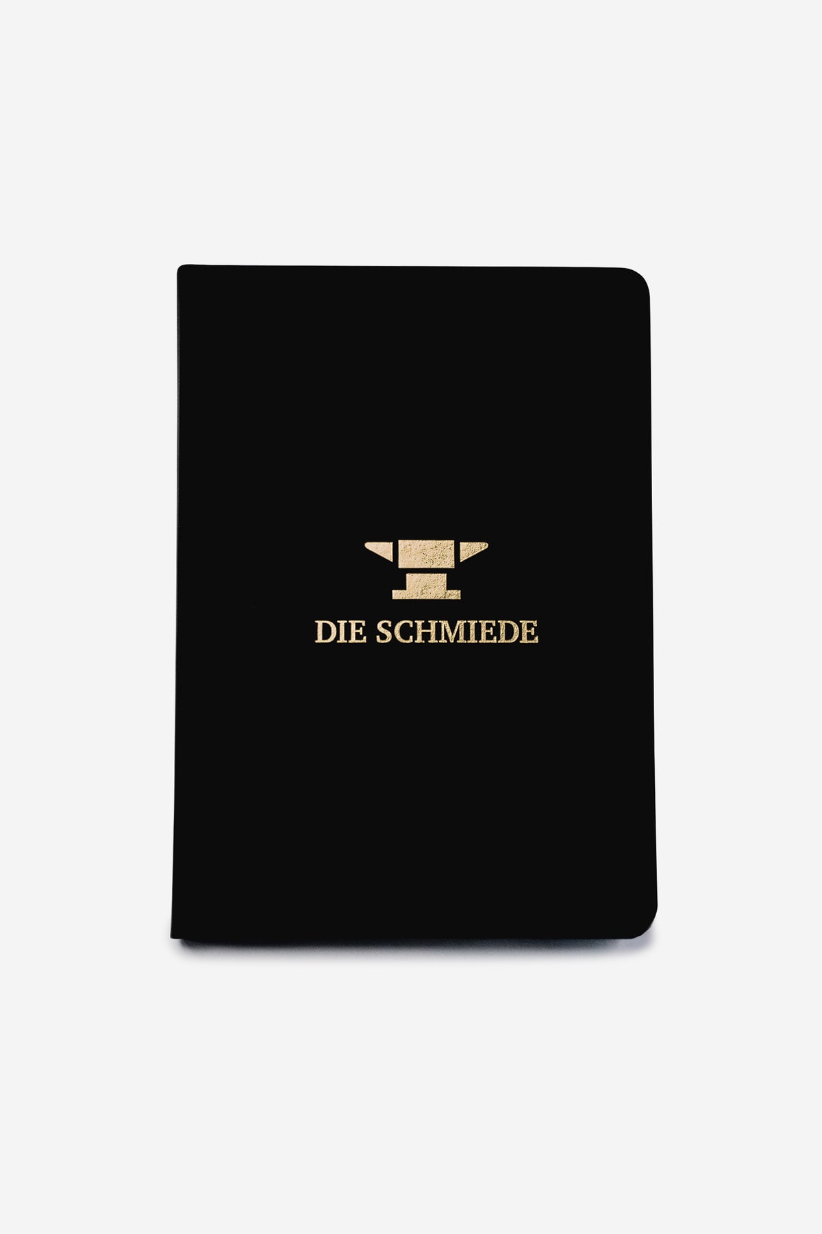 Schwarzes A5 grosses Notizbuch, unliniert, mit goldenem DIE SCHMIEDE Logo