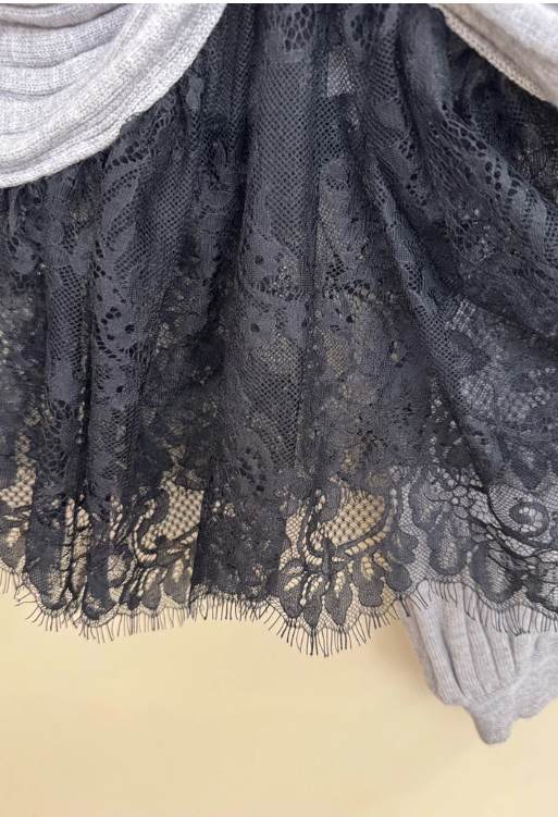 Pullover mit Spitze, Grau