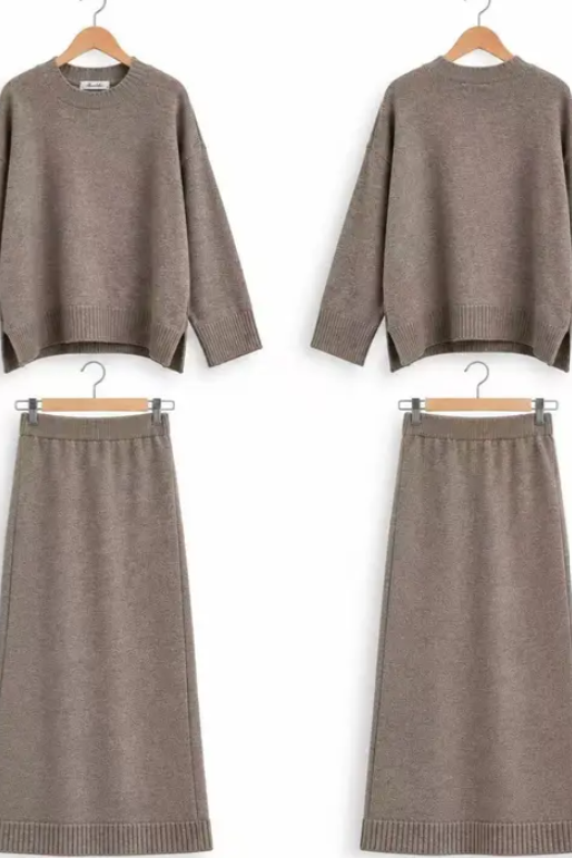 Strick-Set aus Pullover und langem Rock